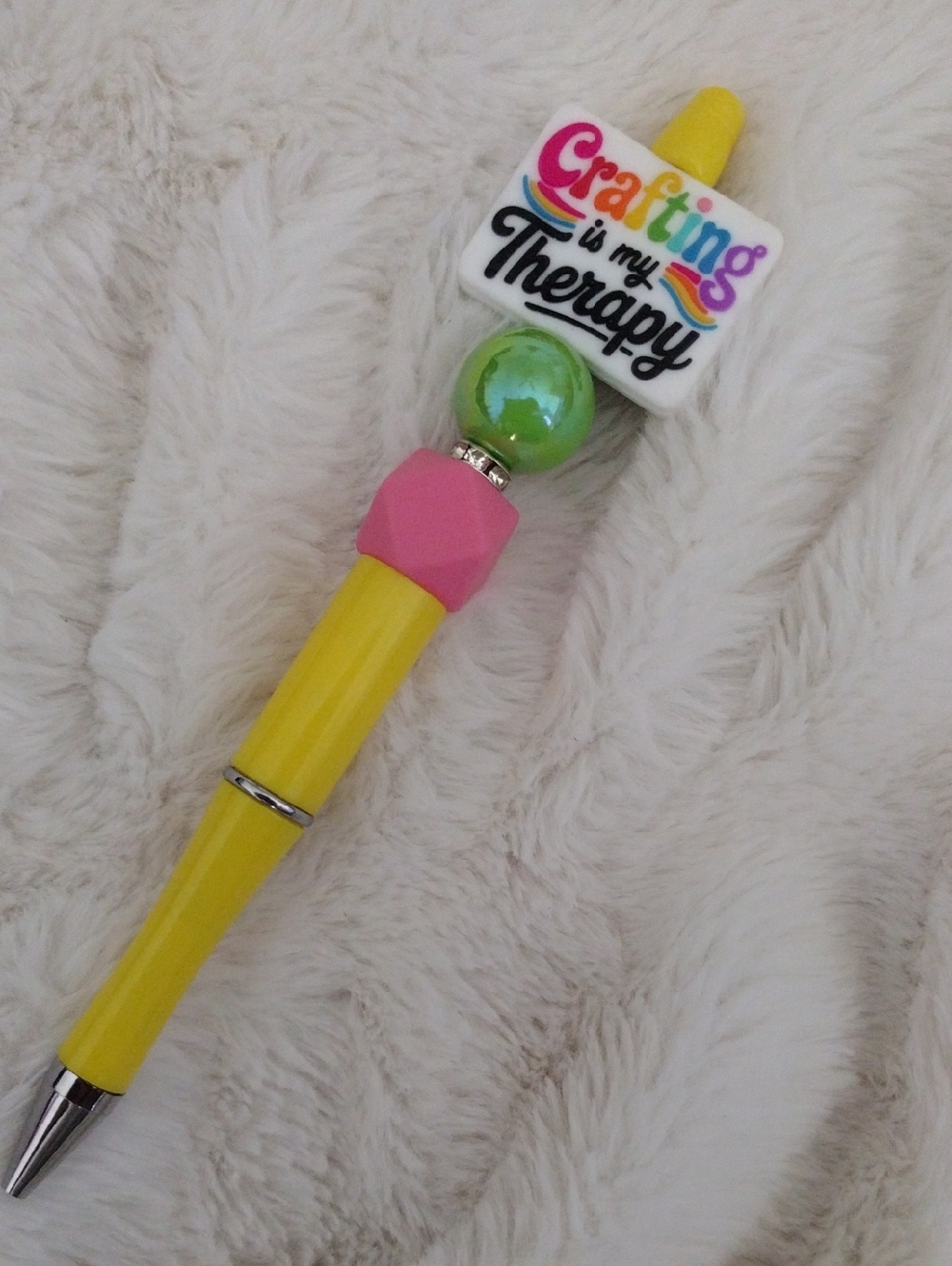 Crafting Is My Therapy Yellow Pen with Pink & Green Accents